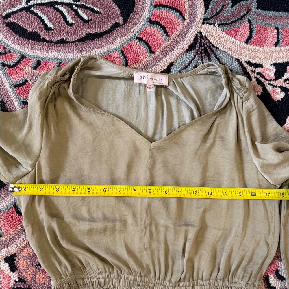 Philosophy Whimsygoth Peplum Blouse Olive Taupe Long Sleeve V Neck Women’s S - Picture 6 of 7